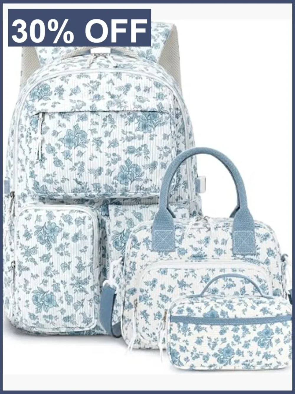 3-Piece Corduroy Backpack Set with Lunch Box & Pencil Case, Large Capacity,
